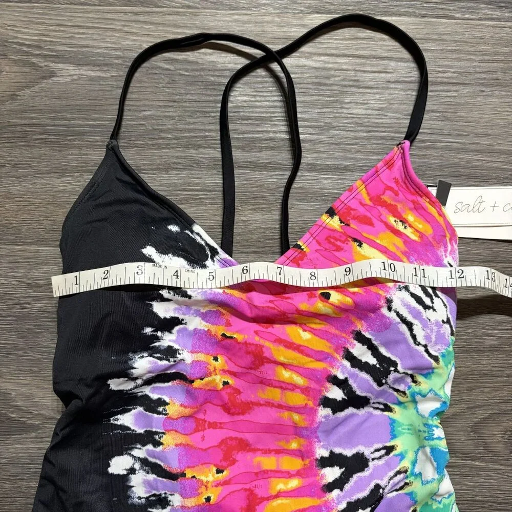 NEW Salt + Cove Medium Tie Dye One Piece Swim Strappy Black Pink Bathing Suit - Picture 5 of 11